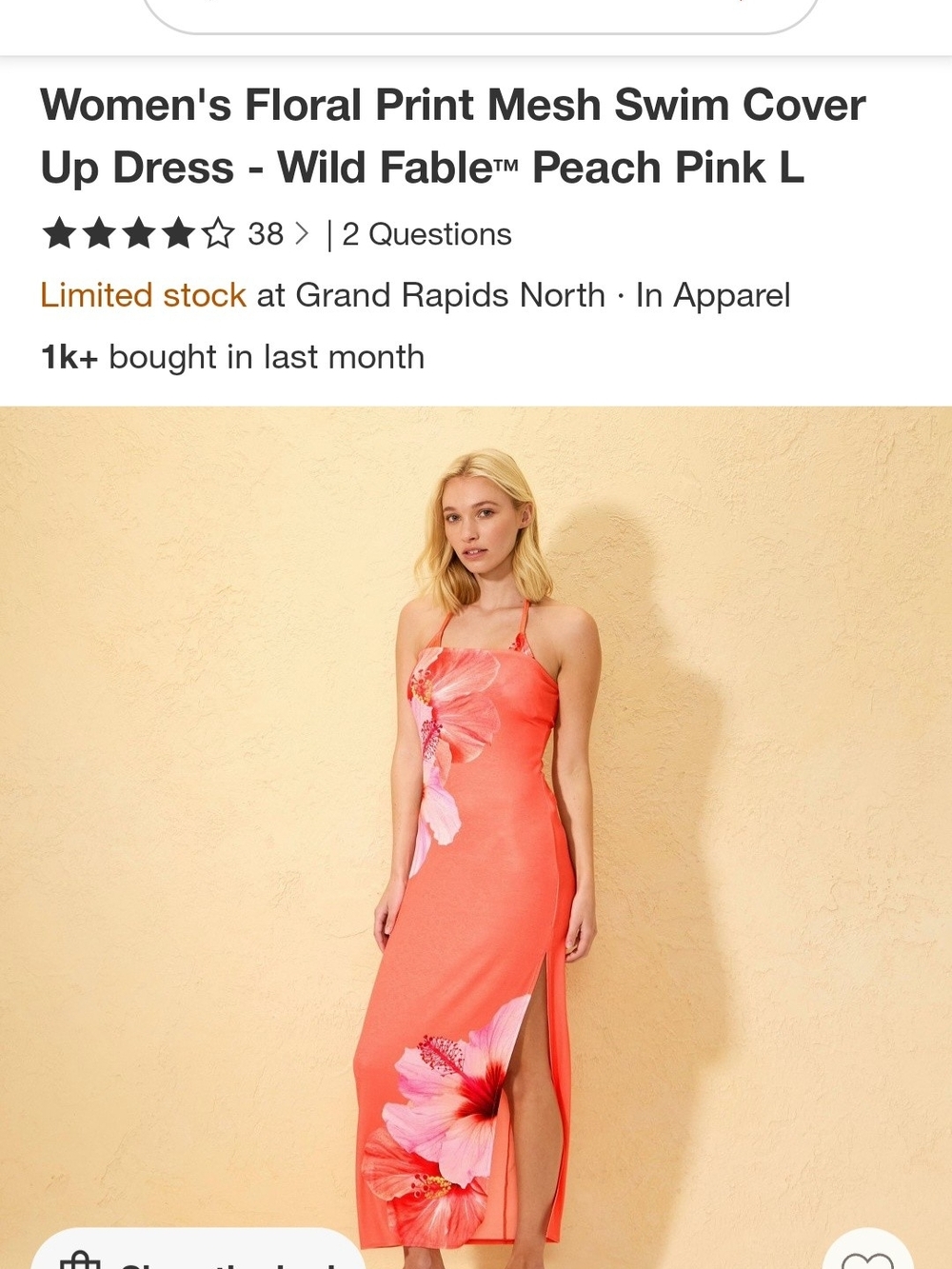wild fable Coral Pink Floral Swim Cover Up
